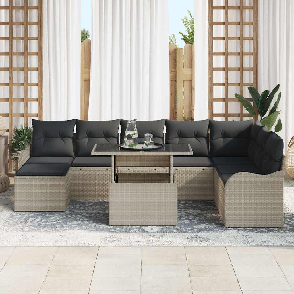 Tuin Sofa Set 9 st Lichtgrijs [Synthetisch]: Poly Rattan