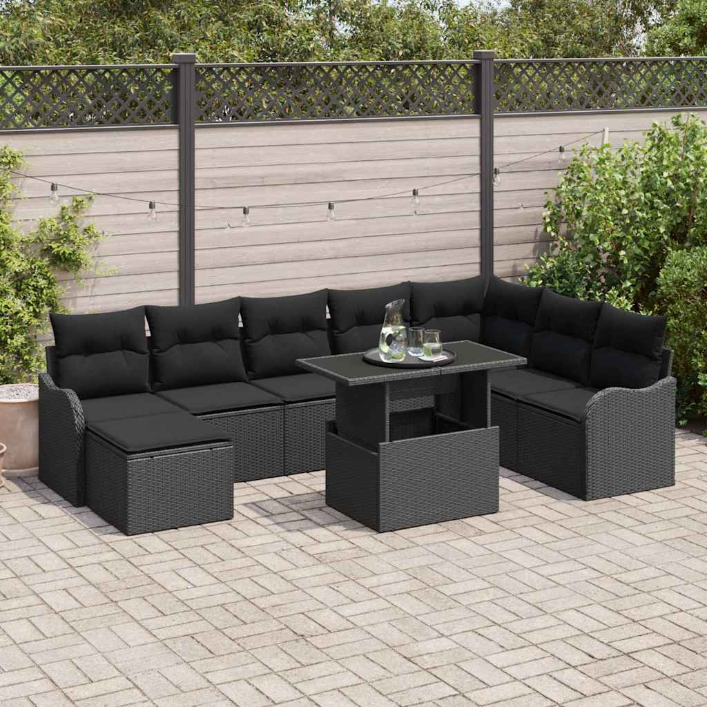 Tuin Sofa Set 9 st Zwart [Synthetisch]: Poly Rattan