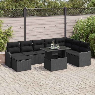 Tuin Sofa Set 9 st Zwart [Synthetisch]: Poly Rattan