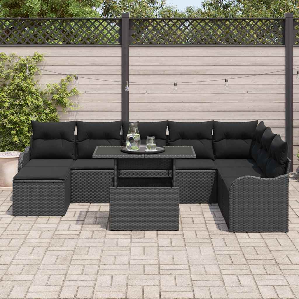 Tuin Sofa Set 9 st Zwart [Synthetisch]: Poly Rattan