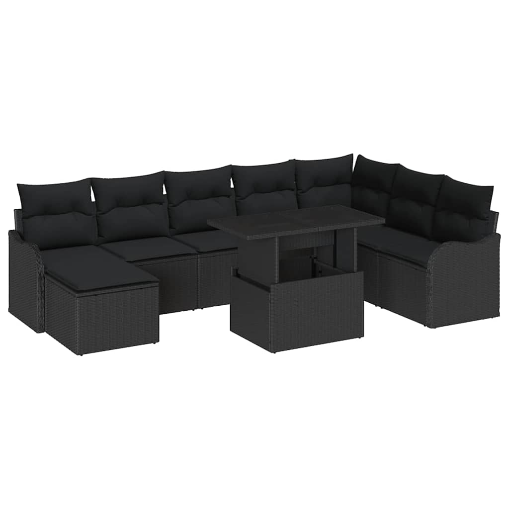 Tuin Sofa Set 9 st Zwart [Synthetisch]: Poly Rattan