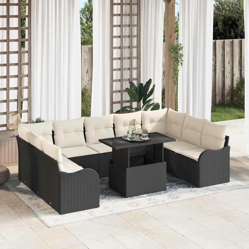 Tuin Sofa Set 10 st 9-Aantal zitplaatsen Zwart Poly Rattan