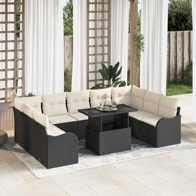 Tuin Sofa Set 10 st 9-Aantal zitplaatsen Zwart Poly Rattan