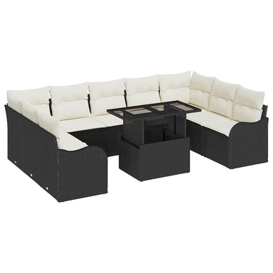 Tuin Sofa Set 10 st 9-Aantal zitplaatsen Zwart Poly Rattan