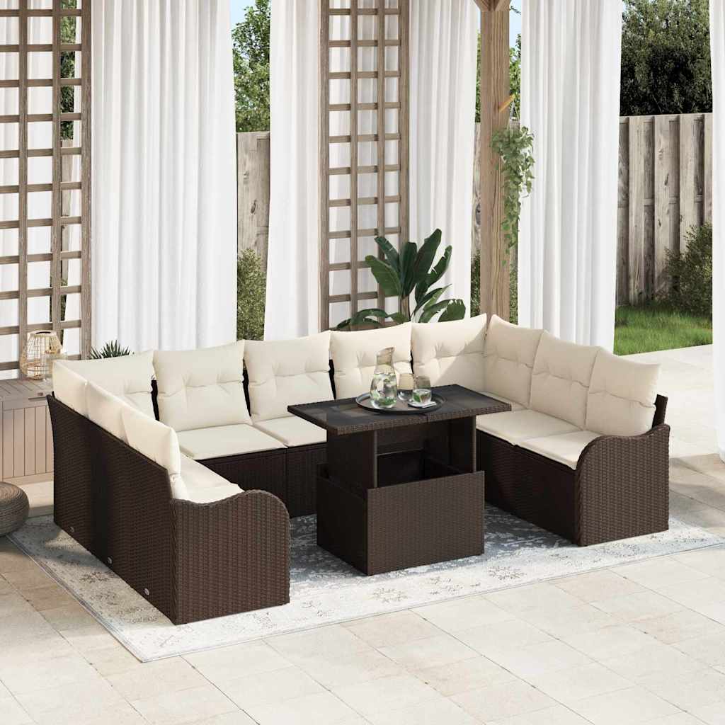 Tuin Sofa Set 10 st 9-Aantal zitplaatsen Bruin Poly Rattan