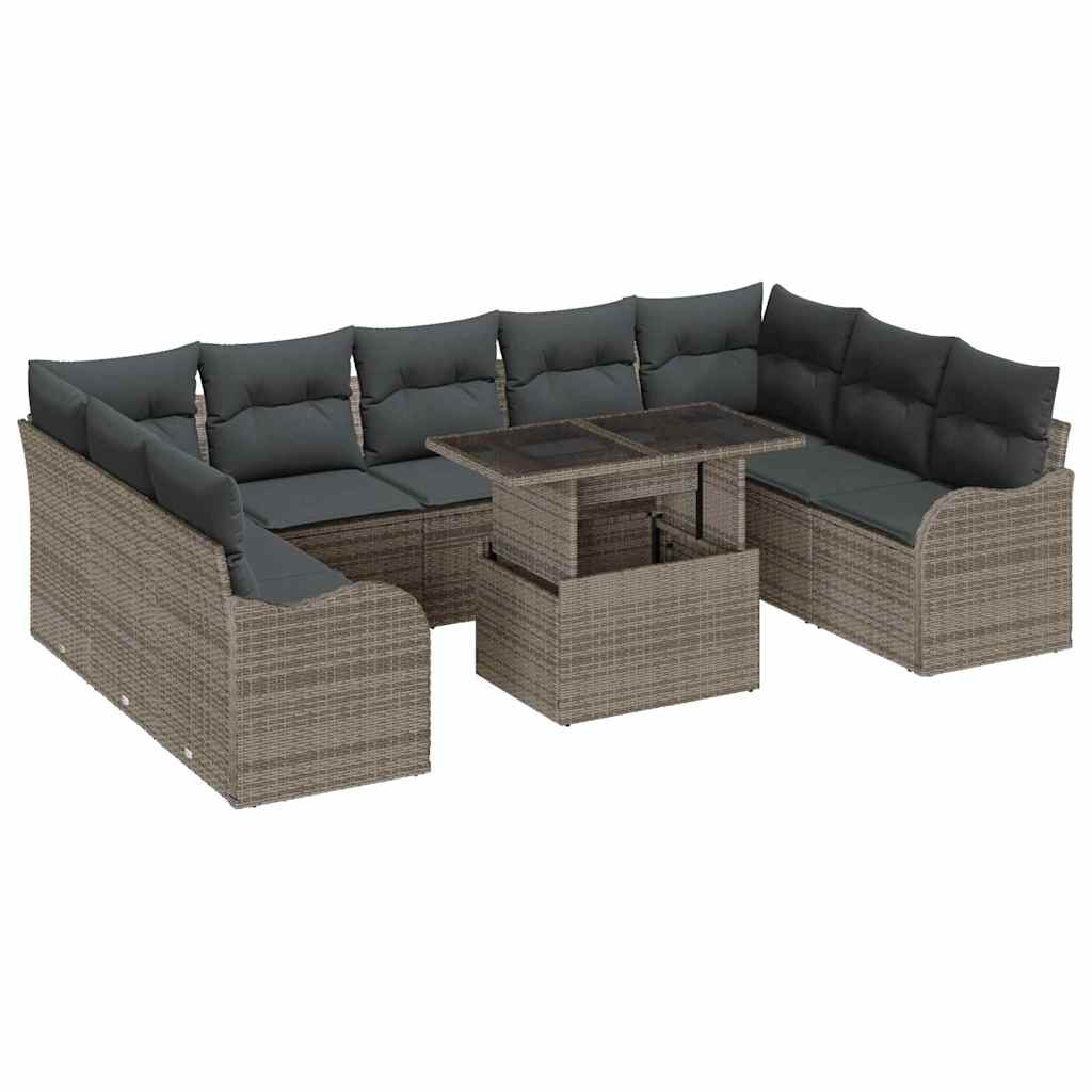 Tuin Sofa Set 10 st 9-Aantal zitplaatsen Grijs Poly Rattan
