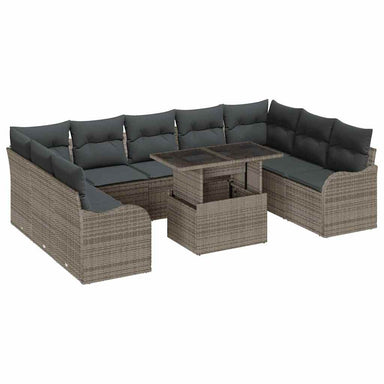 Tuin Sofa Set 10 st 9-Aantal zitplaatsen Grijs Poly Rattan