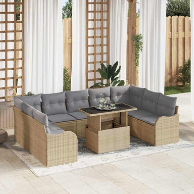 Tuin Sofa Set 10 st 9-Aantal zitplaatsen Beige Poly Rattan