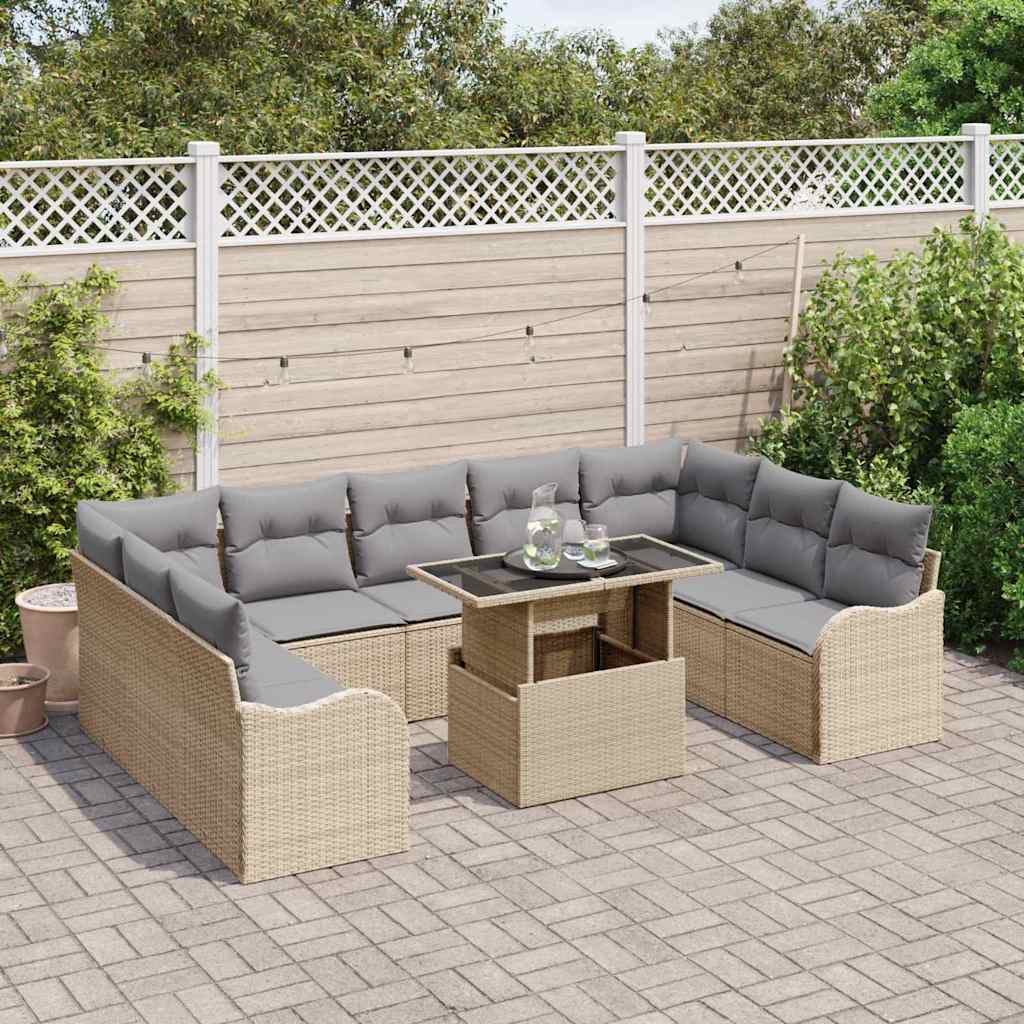 Tuin Sofa Set 10 st 9-Aantal zitplaatsen Beige Poly Rattan