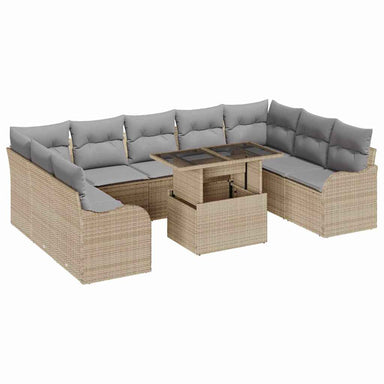Tuin Sofa Set 10 st 9-Aantal zitplaatsen Beige Poly Rattan