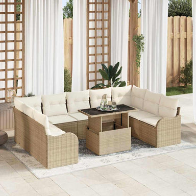 Tuin Sofa Set 10 st 9-Aantal zitplaatsen Beige Poly Rattan