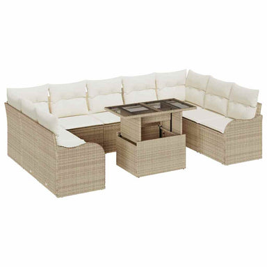 Tuin Sofa Set 10 st 9-Aantal zitplaatsen Beige Poly Rattan