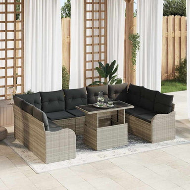 Tuin Sofa Set 10 st 9-Aantal zitplaatsen Lichtgrijs Poly Rattan