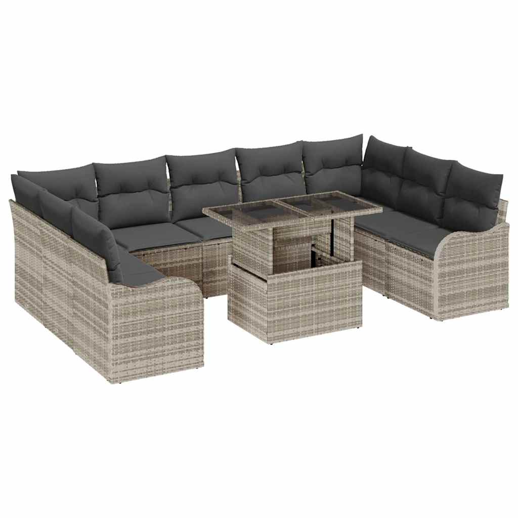 Tuin Sofa Set 10 st 9-Aantal zitplaatsen Lichtgrijs Poly Rattan