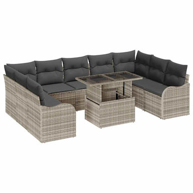 Tuin Sofa Set 10 st 9-Aantal zitplaatsen Lichtgrijs Poly Rattan