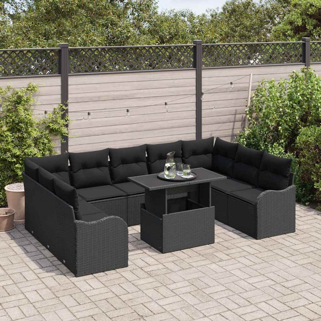 Tuin Sofa Set 10 st 9-Aantal zitplaatsen Zwart Poly Rattan
