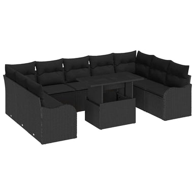 Tuin Sofa Set 10 st 9-Aantal zitplaatsen Zwart Poly Rattan