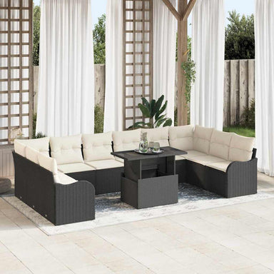 Tuin Sofa Set 11 st 10-Aantal zitplaatsen Zwart Poly Rattan