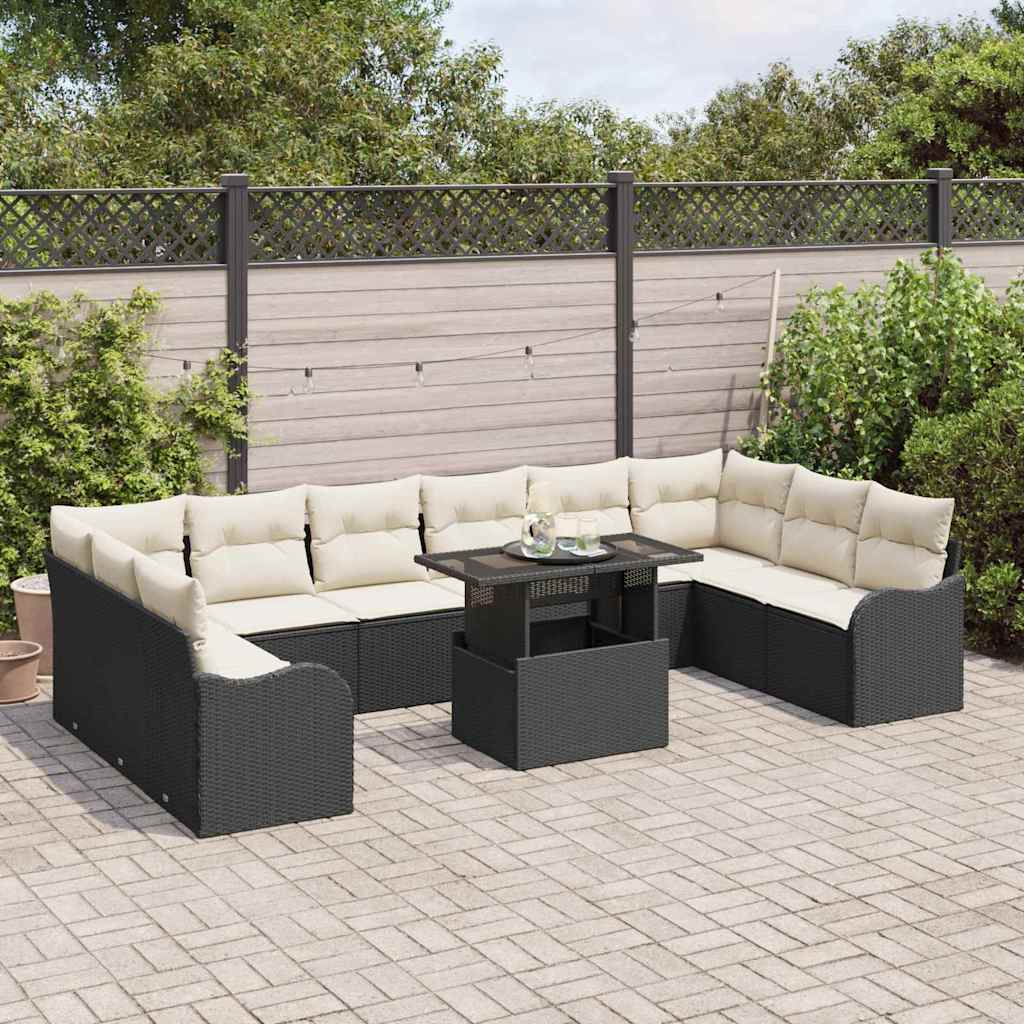 Tuin Sofa Set 11 st 10-Aantal zitplaatsen Zwart Poly Rattan