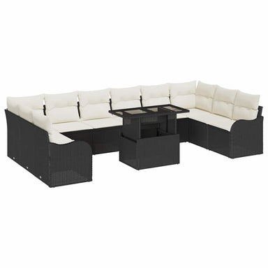 Tuin Sofa Set 11 st 10-Aantal zitplaatsen Zwart Poly Rattan