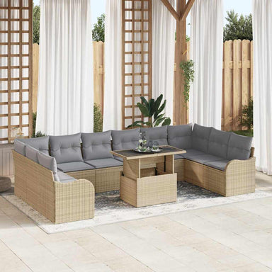 Tuin Sofa Set 11 st 10-Aantal zitplaatsen Beige Poly Rattan