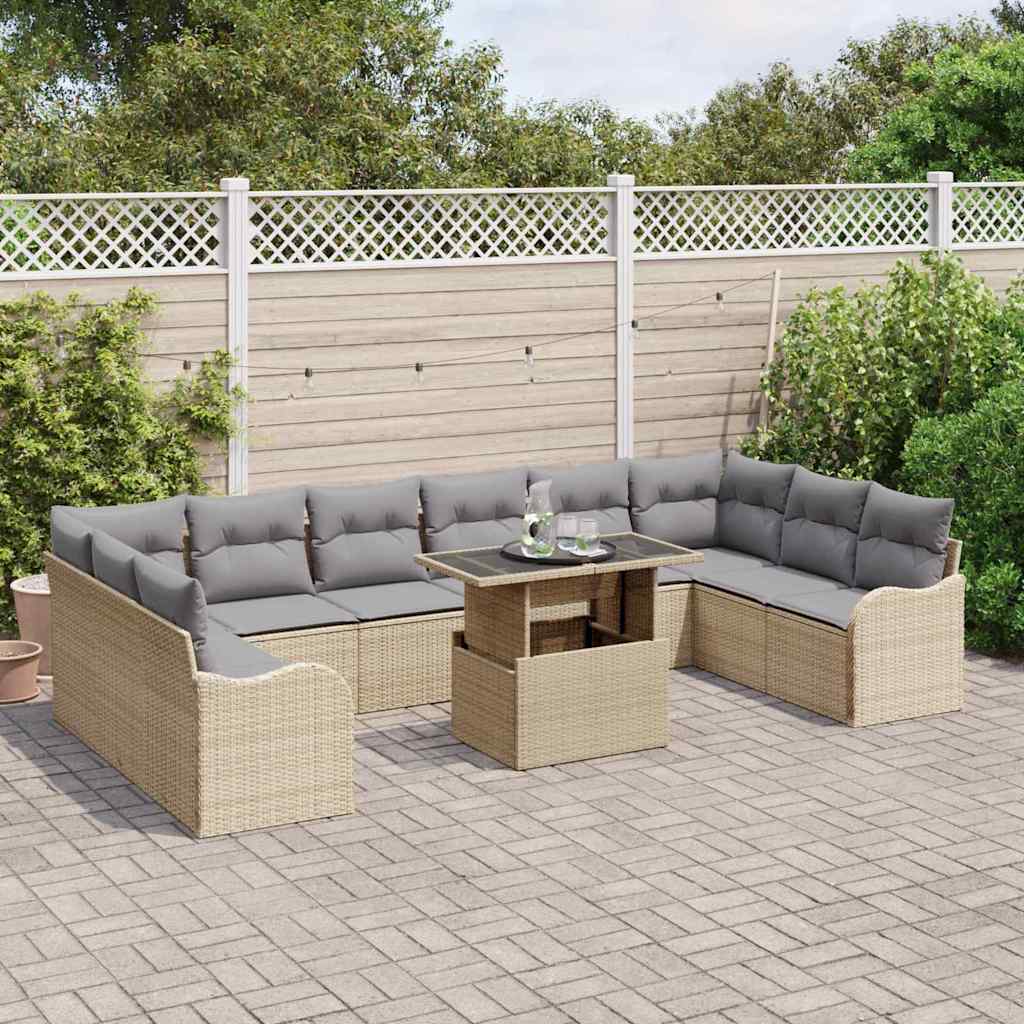 Tuin Sofa Set 11 st 10-Aantal zitplaatsen Beige Poly Rattan