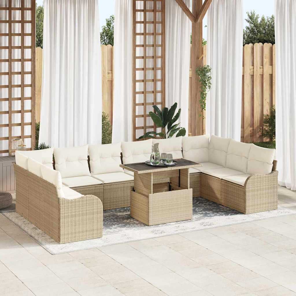 Tuin Sofa Set 11 st 10-Aantal zitplaatsen Beige Poly Rattan