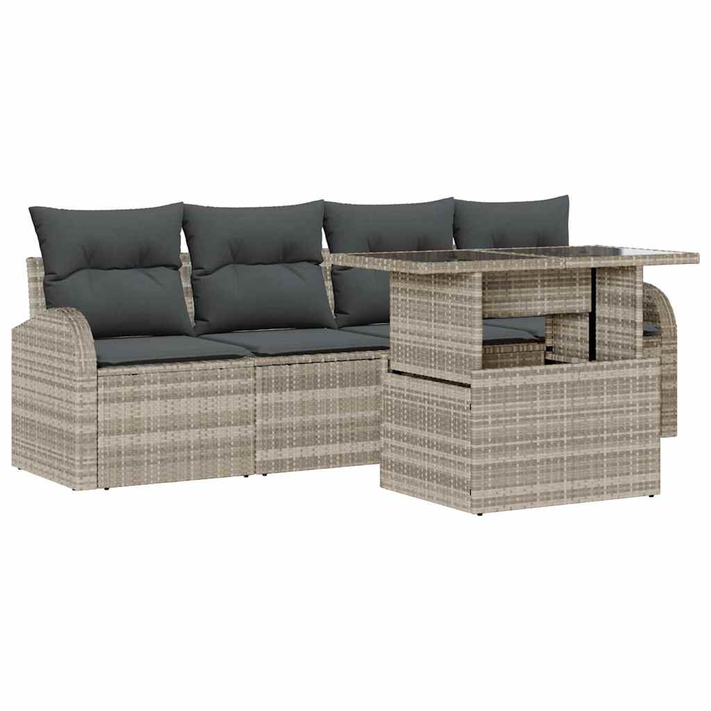 Tuin Sofa Set 5 st Lichtgrijs Poly Rattan