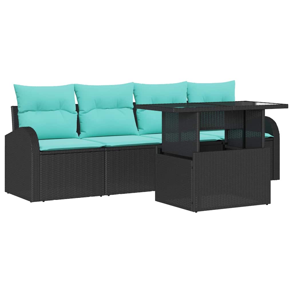 Tuin Sofa Set 5 st Zwart Poly Rattan