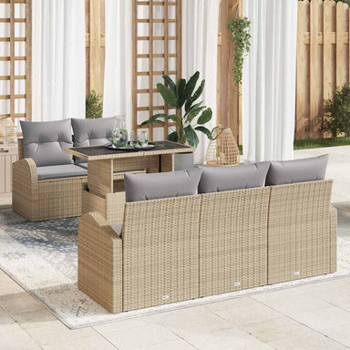 Tuin Sofa Set 6 st Beige Poly Rattan