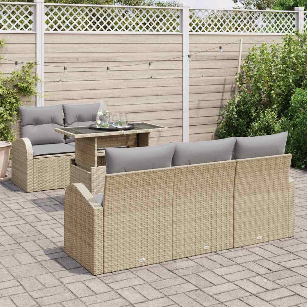 Tuin Sofa Set 6 st Beige Poly Rattan
