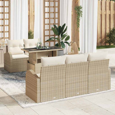 Tuin Sofa Set 6 st Beige Poly Rattan