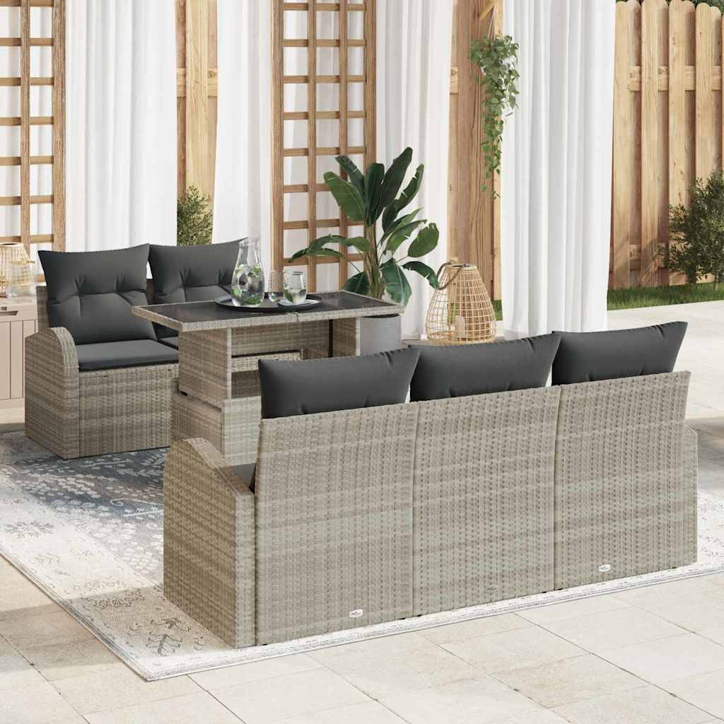 Tuin Sofa Set 6 st Lichtgrijs Poly Rattan