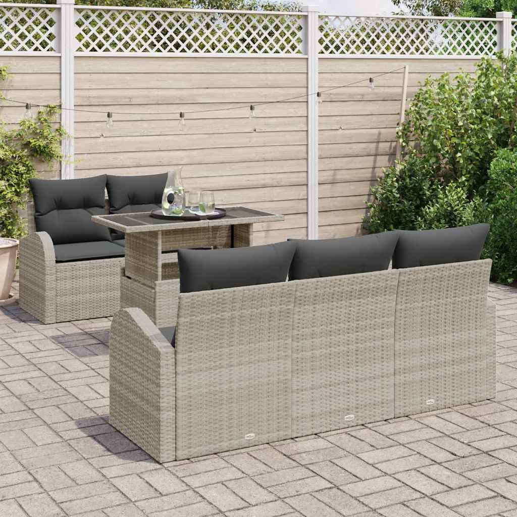 Tuin Sofa Set 6 st Lichtgrijs Poly Rattan
