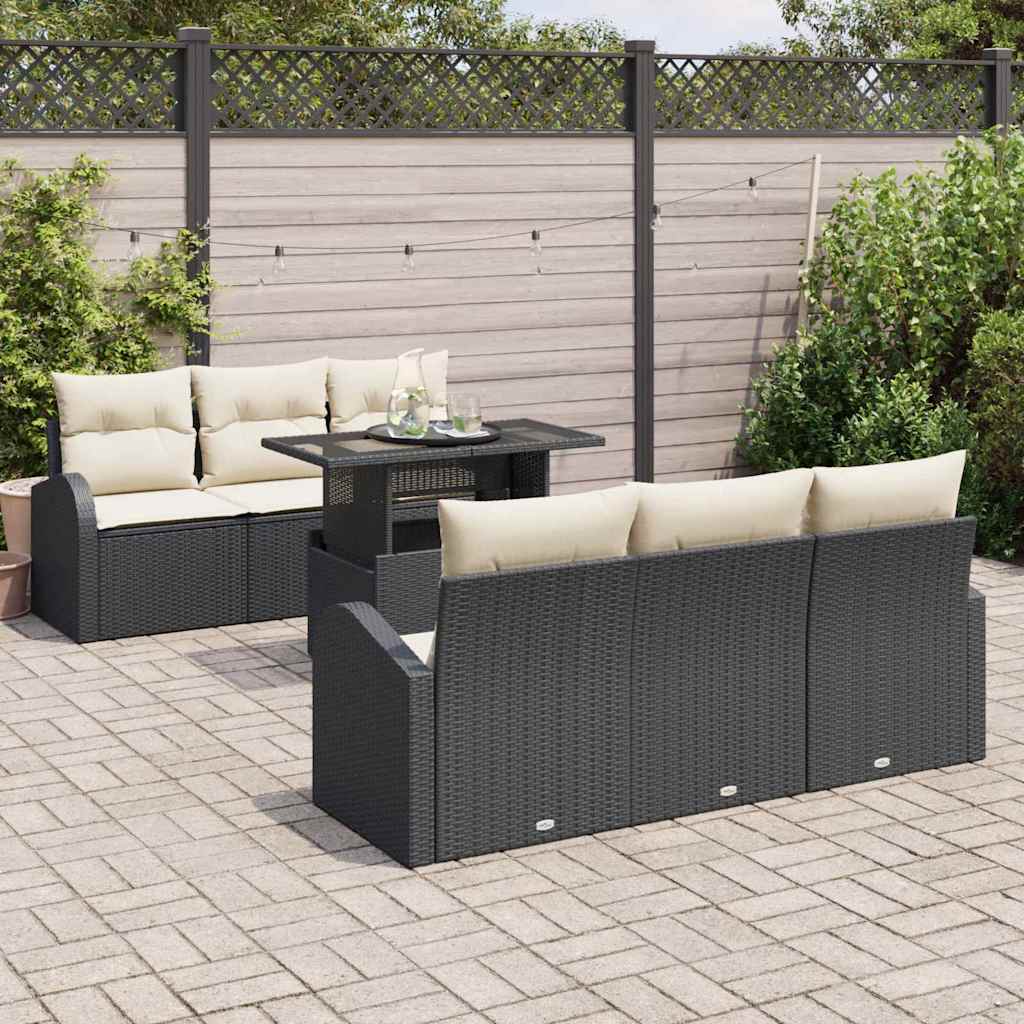 Tuin Sofa Set 7 st Zwart Poly Rattan