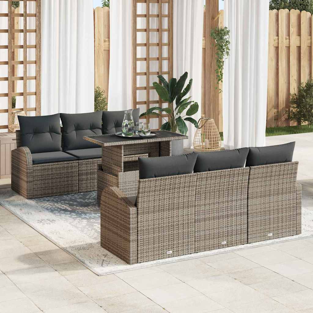Tuin Sofa Set 7 st Grijs Poly Rattan