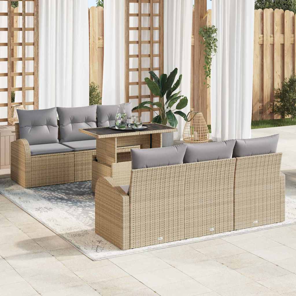 Tuin Sofa Set 7 st Beige Poly Rattan