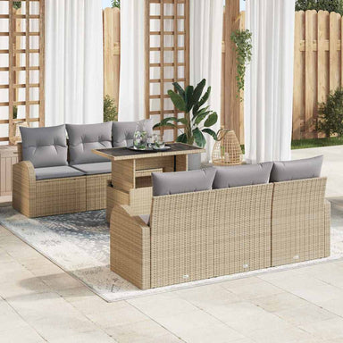 Tuin Sofa Set 7 st Beige Poly Rattan