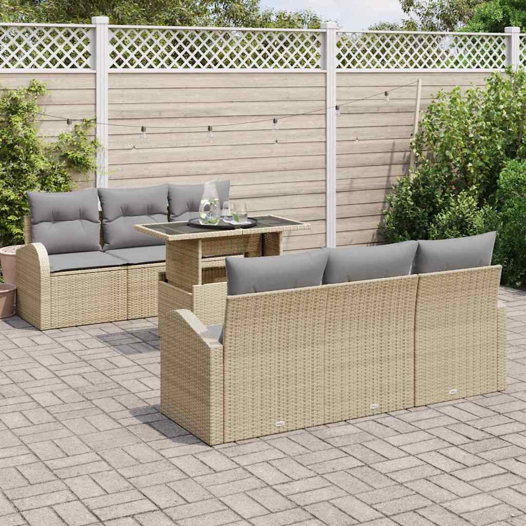 Tuin Sofa Set 7 st Beige Poly Rattan