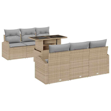 Tuin Sofa Set 7 st Beige Poly Rattan