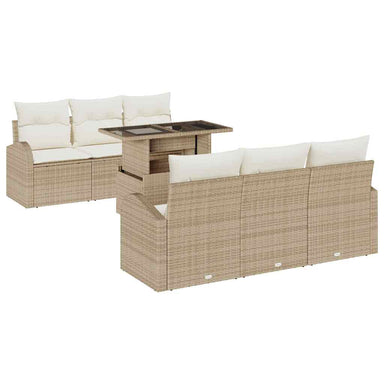 Tuin Sofa Set met kussen met opslag 7 pcs Beige Poly Rattan