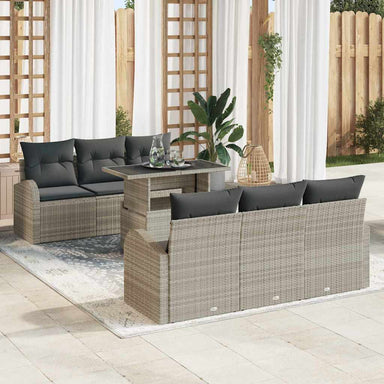 Tuin Sofa Set 7 st Lichtgrijs Poly Rattan
