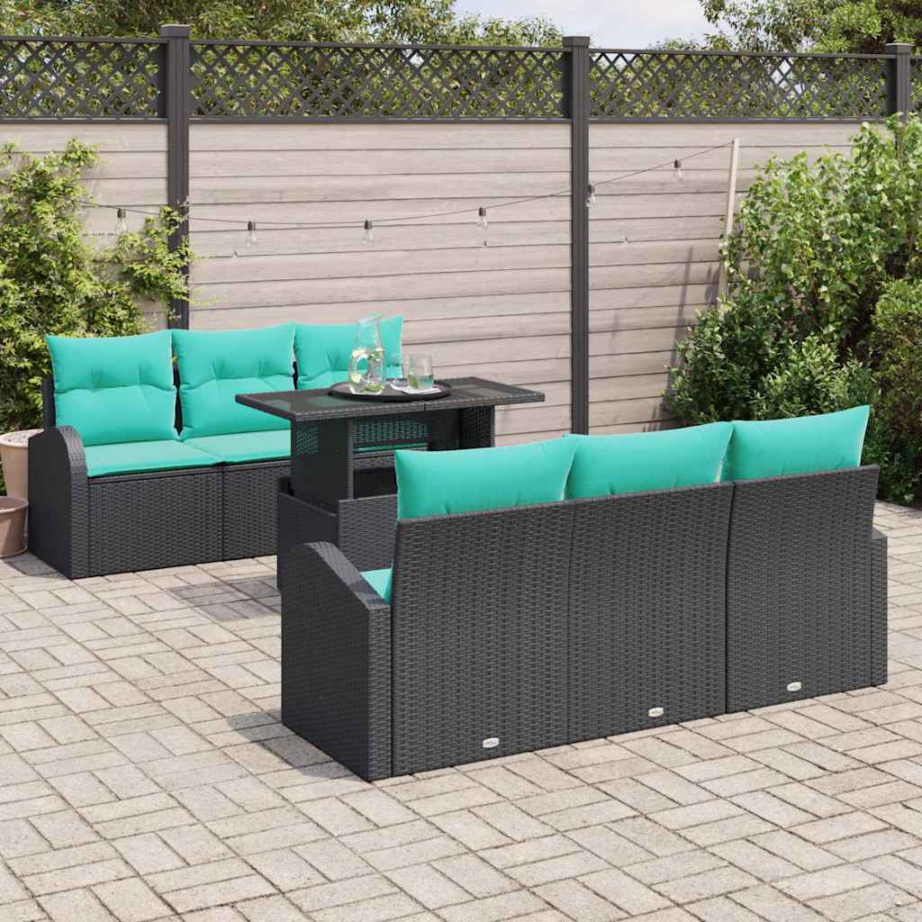 Tuin Sofa Set 7 st Zwart Poly Rattan