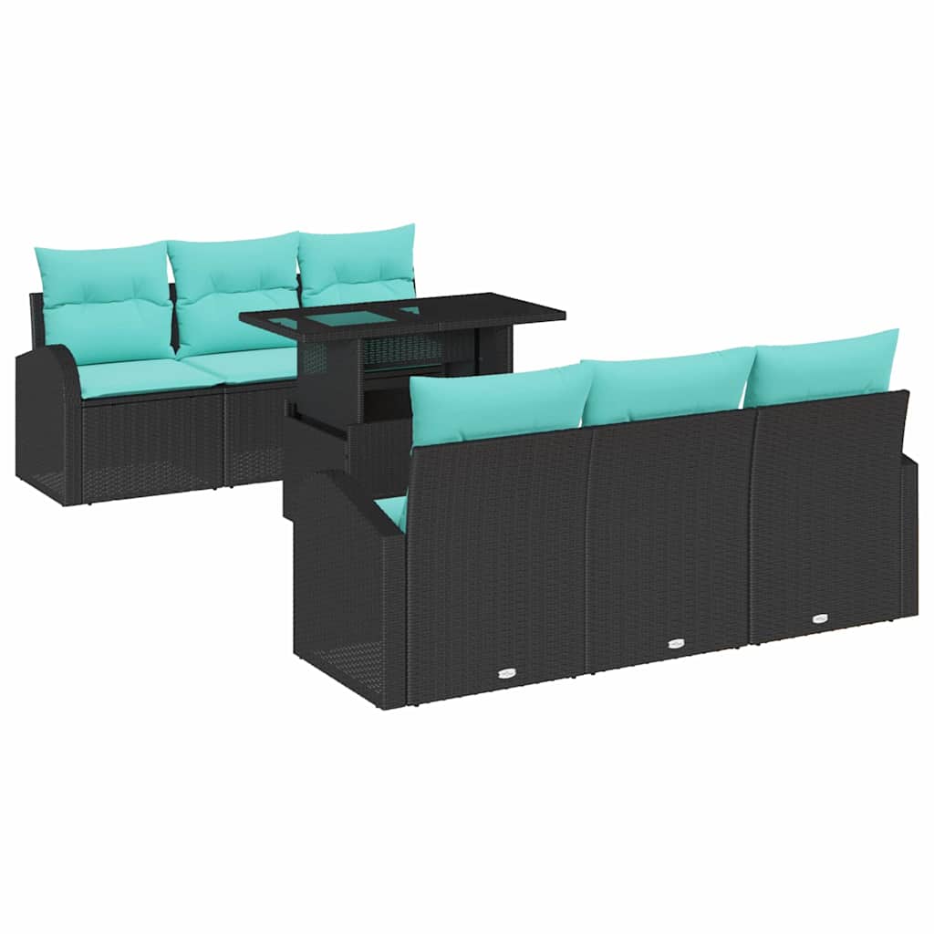 Tuin Sofa Set 7 st Zwart Poly Rattan
