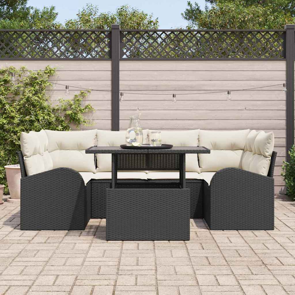 Tuin Sofa Set 7 st Zwart Poly Rattan