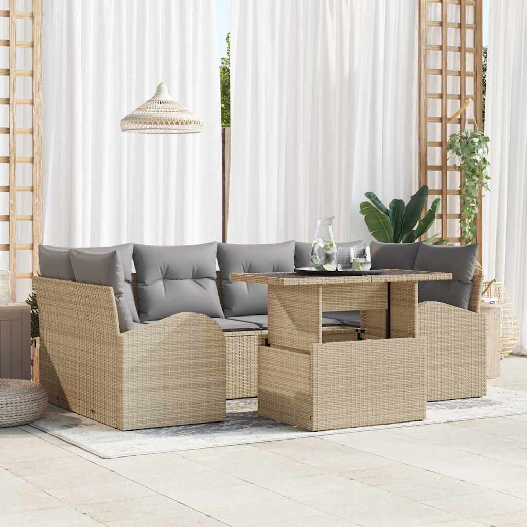 Tuin Sofa Set 7 st Beige Poly Rattan