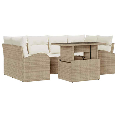 Tuin Sofa Set met kussen met opslag 7 pcs Beige Poly Rattan
