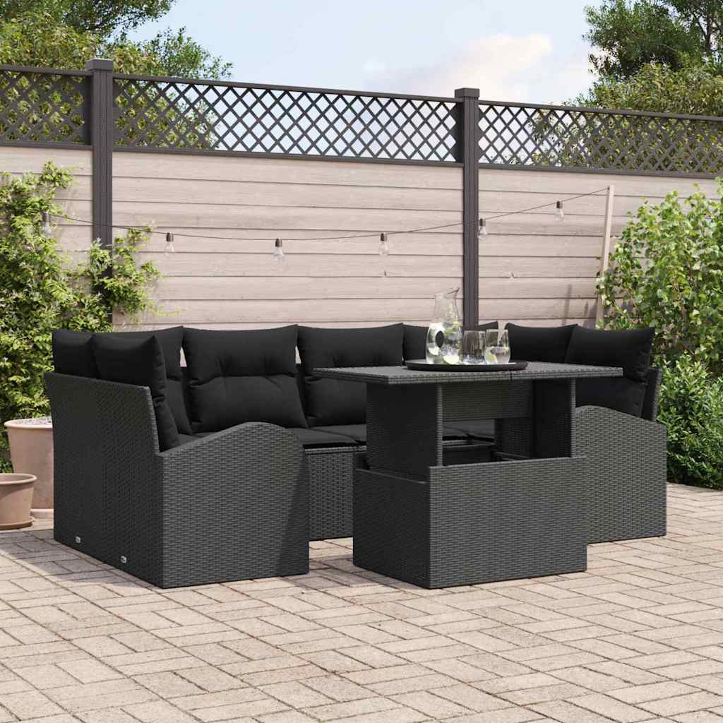 Tuin Sofa Set 7 st Zwart Poly Rattan
