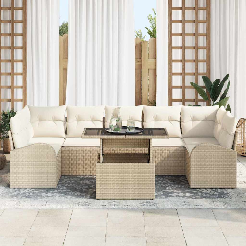 Tuin Sofa Set 8 st Beige Poly Rattan