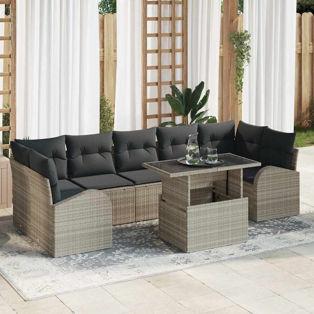 Tuin Sofa Set 8 st Lichtgrijs Poly Rattan